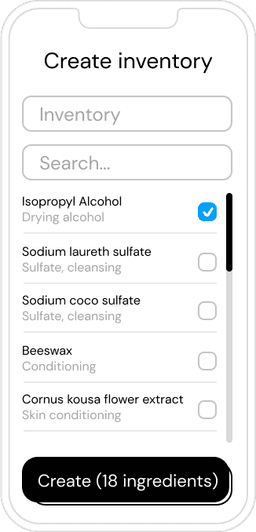 personalized ingredients screen example